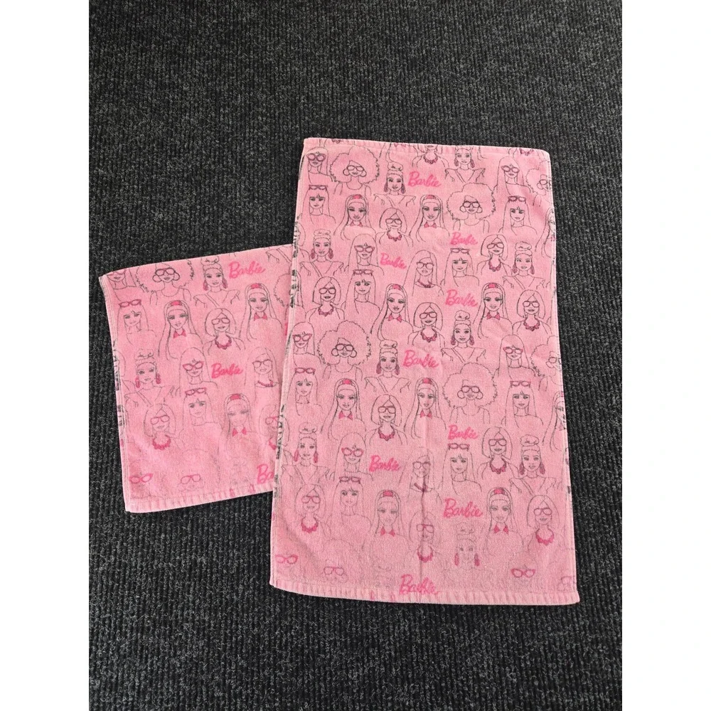 Barbie Pink Character Print Hand Towel Set 2 Piece Y2K Barbiecore Bathroom Decor